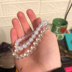 Opal crystal bracelet and aura quartz bracelet
